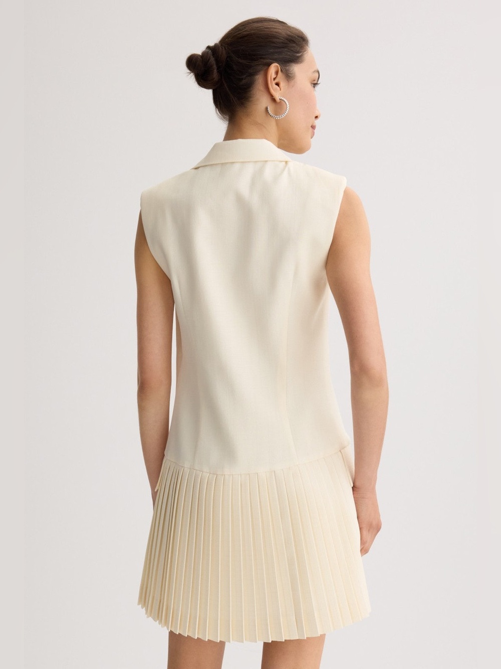 Sandro Cream Sleeveless Pleated Blazer Dress - Picture 3 of 9